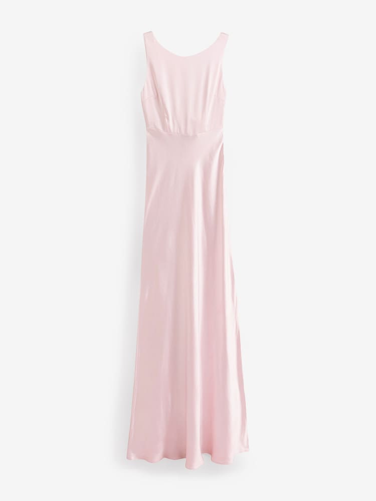 Six Stories Pink Cowl Back Satin Bridesmaid Dress - Image 6 of 6