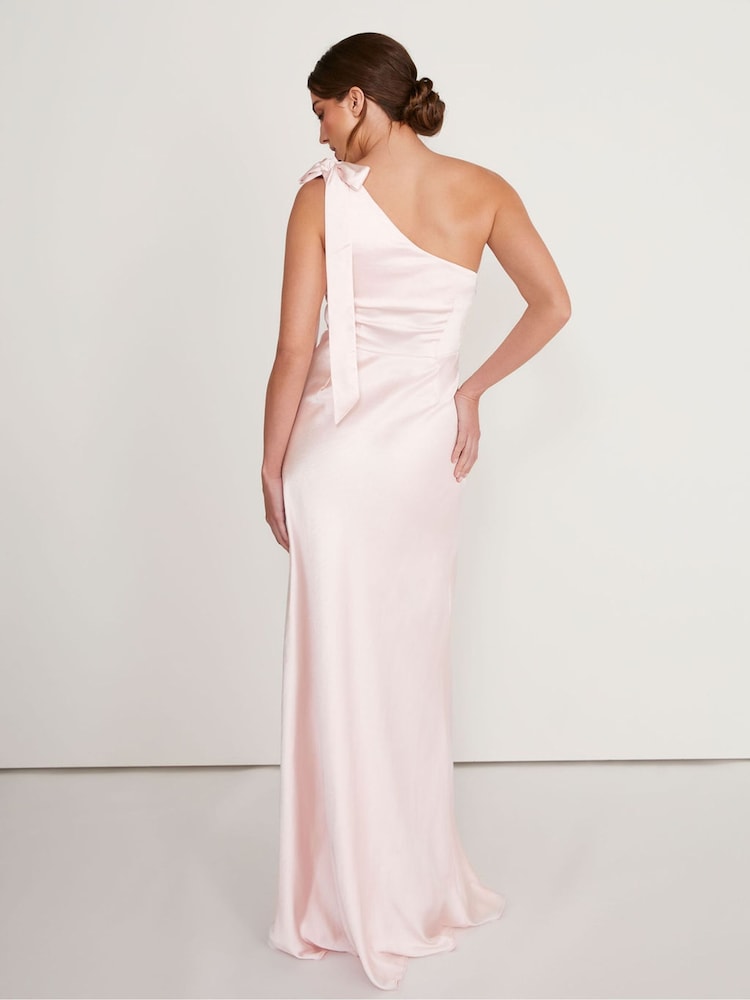Six Stories Pink Bow One Shoulder Satin Bridesmaid Dress - Image 2 of 6 Six Stories Pink Bow One Shoulder Satin Bridesmaid Dress - Image 2 of 6