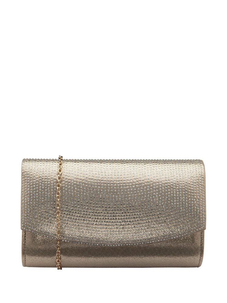 Lotus Gold Clutch Bag with Chain - Image 1 of 4 Lotus Gold Clutch Bag with Chain - Image 1 of 4