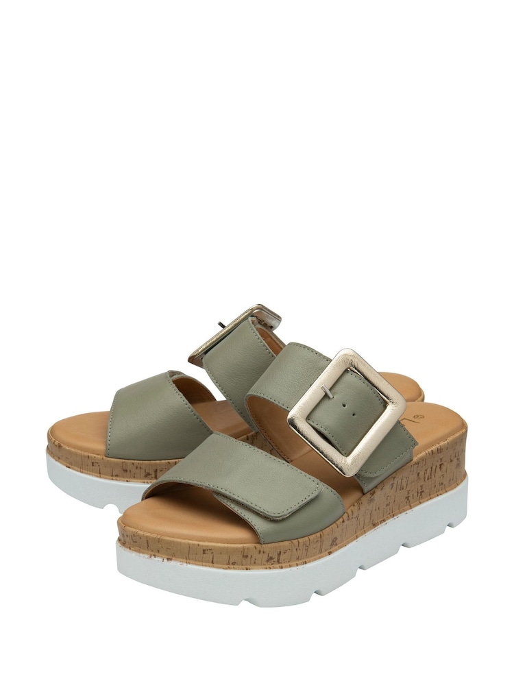 Lotus Green Leather Mules Sandals - Image 2 of 4