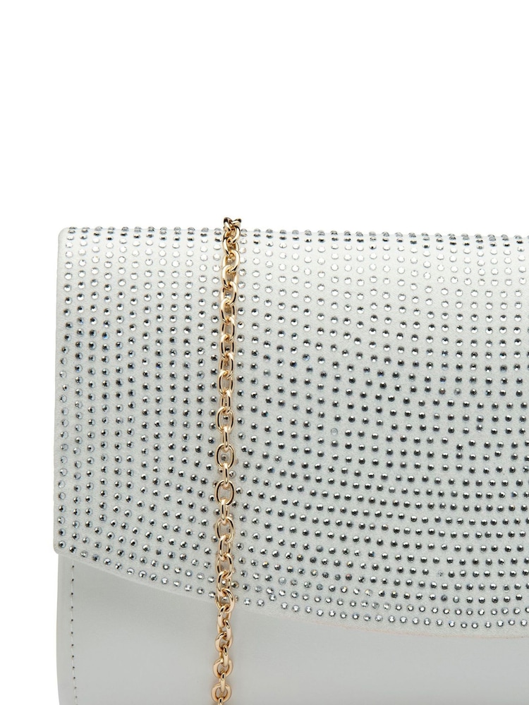 Lotus White Clutch Bag with Chain - Image 4 of 4