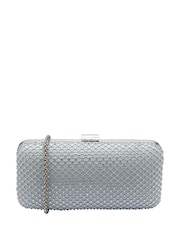 Lotus Silver Clutch Bag with Chain - Image 1 of 4