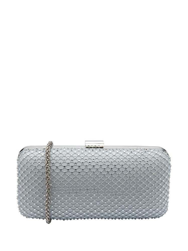 Lotus Silver Clutch Bag with Chain - Image 1 of 4