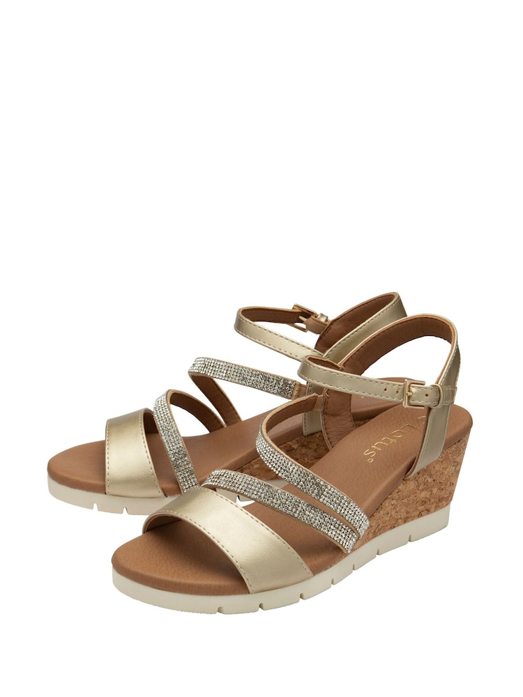 Lotus Gold Open Toe Wedges Sandals - Image 2 of 4