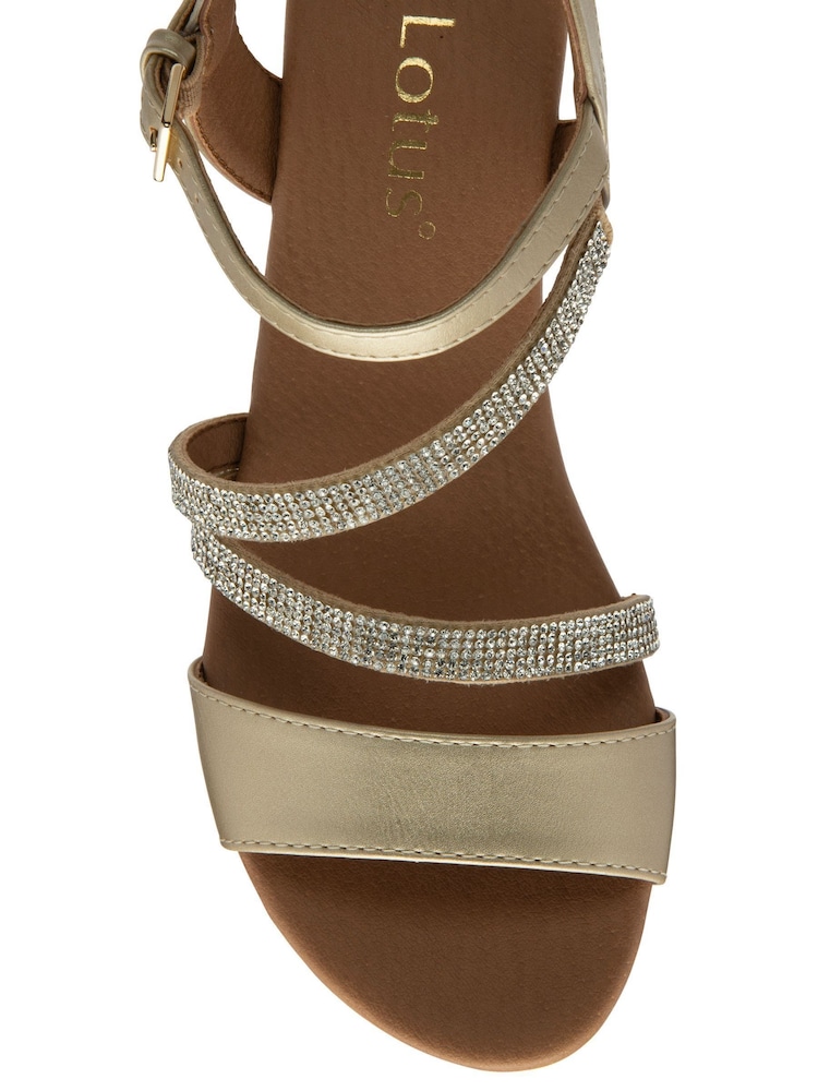 Lotus Gold Open Toe Wedges Sandals - Image 4 of 4