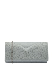 Lotus Silver Clutch Bag with Chain - Image 1 of 4