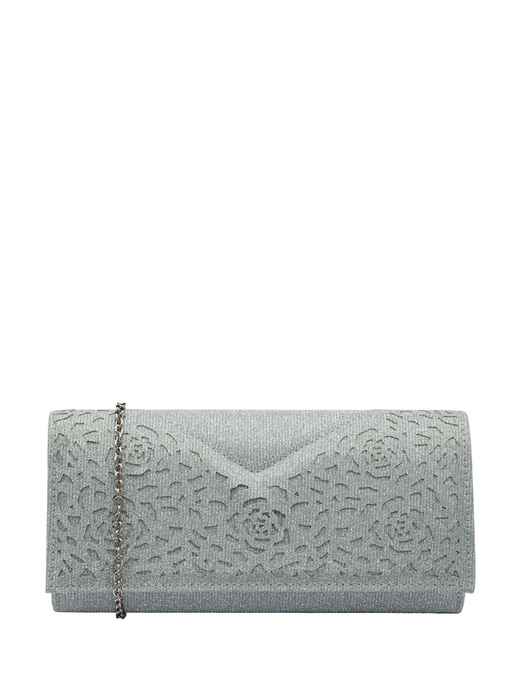Lotus Silver Clutch Bag with Chain - Image 1 of 4