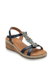 Lotus Blue Open Toe Wedge Sandals - Image 1 of 4