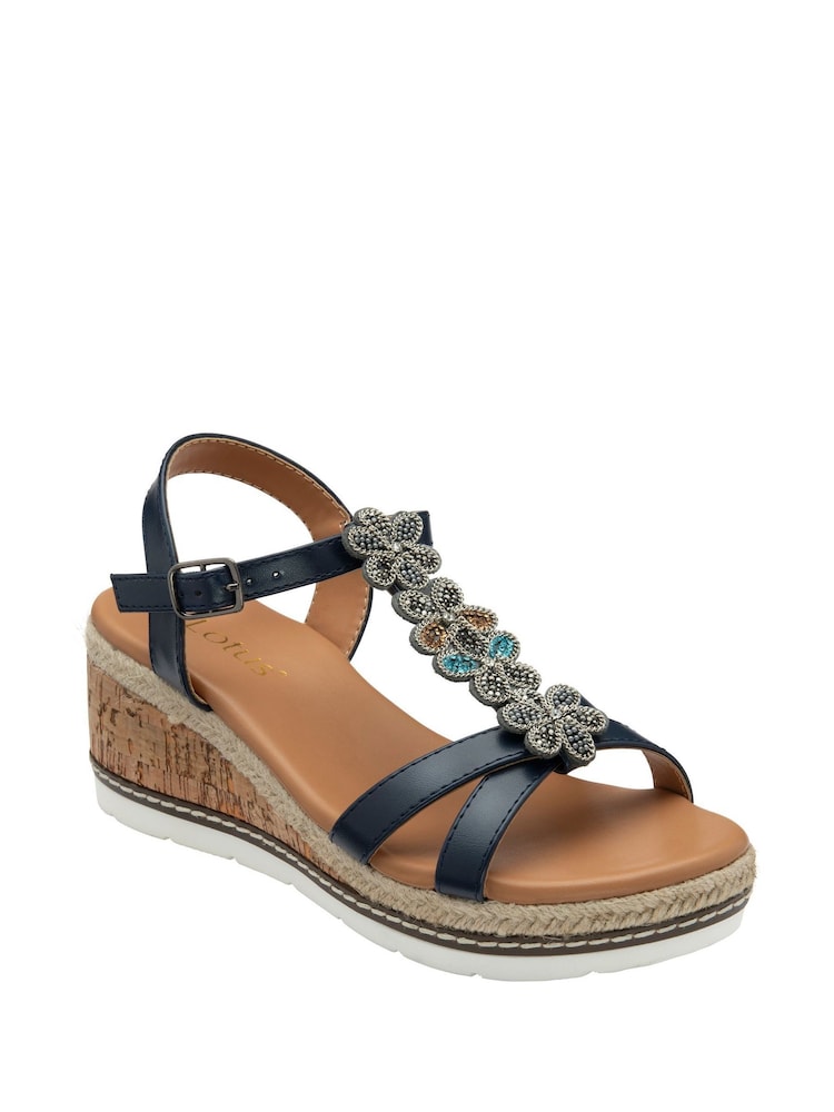 Lotus Blue Open Toe Wedge Sandals - Image 1 of 4