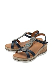 Lotus Blue Open Toe Wedge Sandals - Image 2 of 4