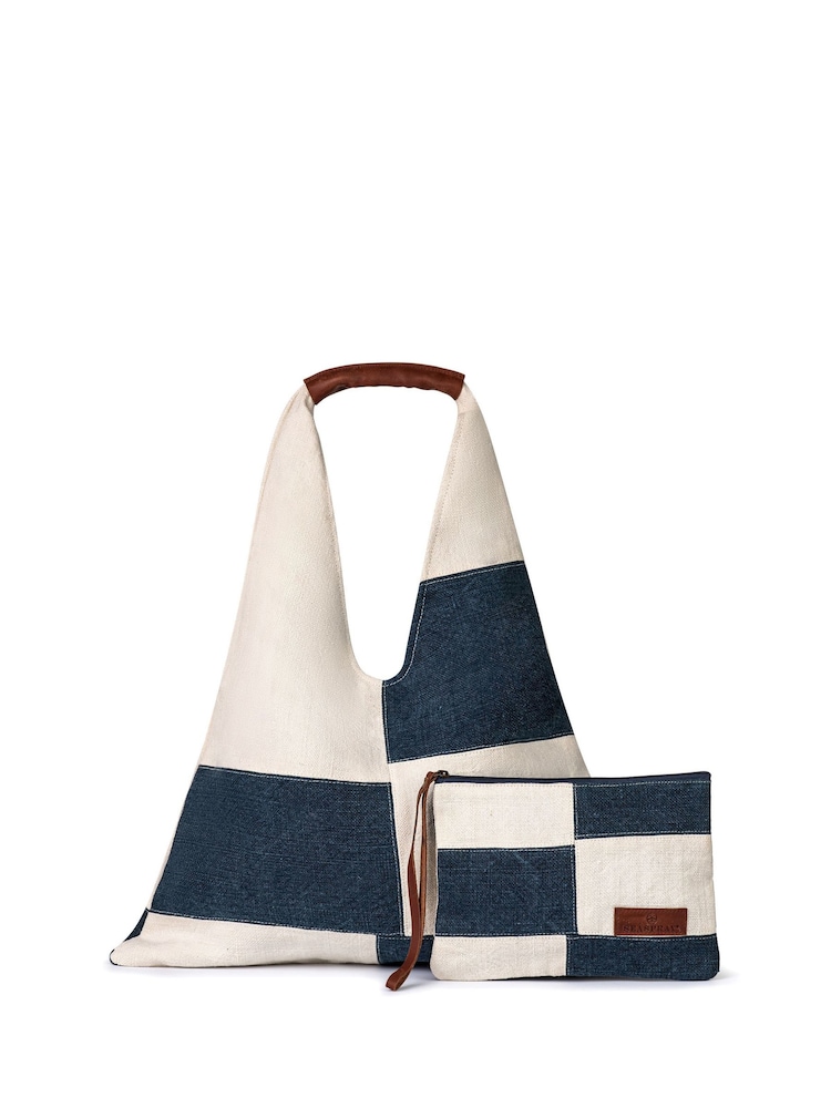 Seaspray Navy Blue Calala Patchwork Beach Bag And Purse Set - Image 3 of 3