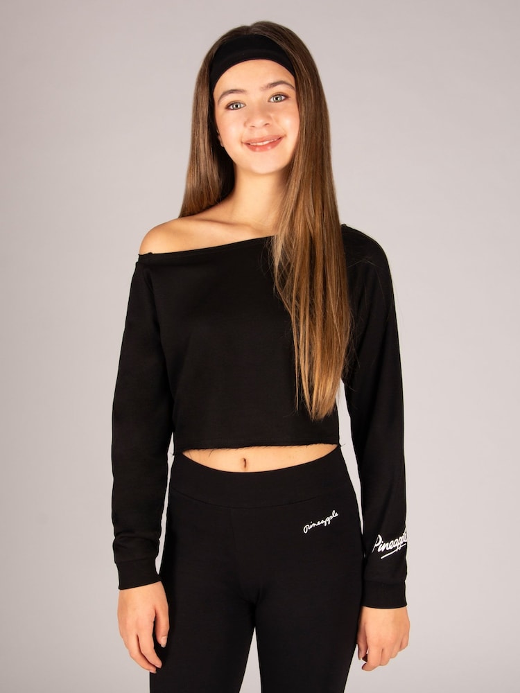Pineapple Black Off Shoulder Long Sleeve Top - Image 1 of 7