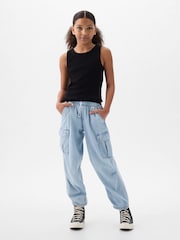 Gap Blue Denim Cargo Parachute Trousers (4-13yrs) - Image 1 of 2
