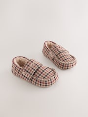 Brown Plaid Touch Fastening Moccasin Slippers - Image 1 of 5