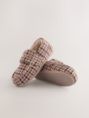 Brown Plaid Touch Fastening Moccasin Slippers - Image 3 of 5