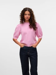 VERO MODA Pink Round Neck Puff Sleeve Knitted Jumper - Image 1 of 6