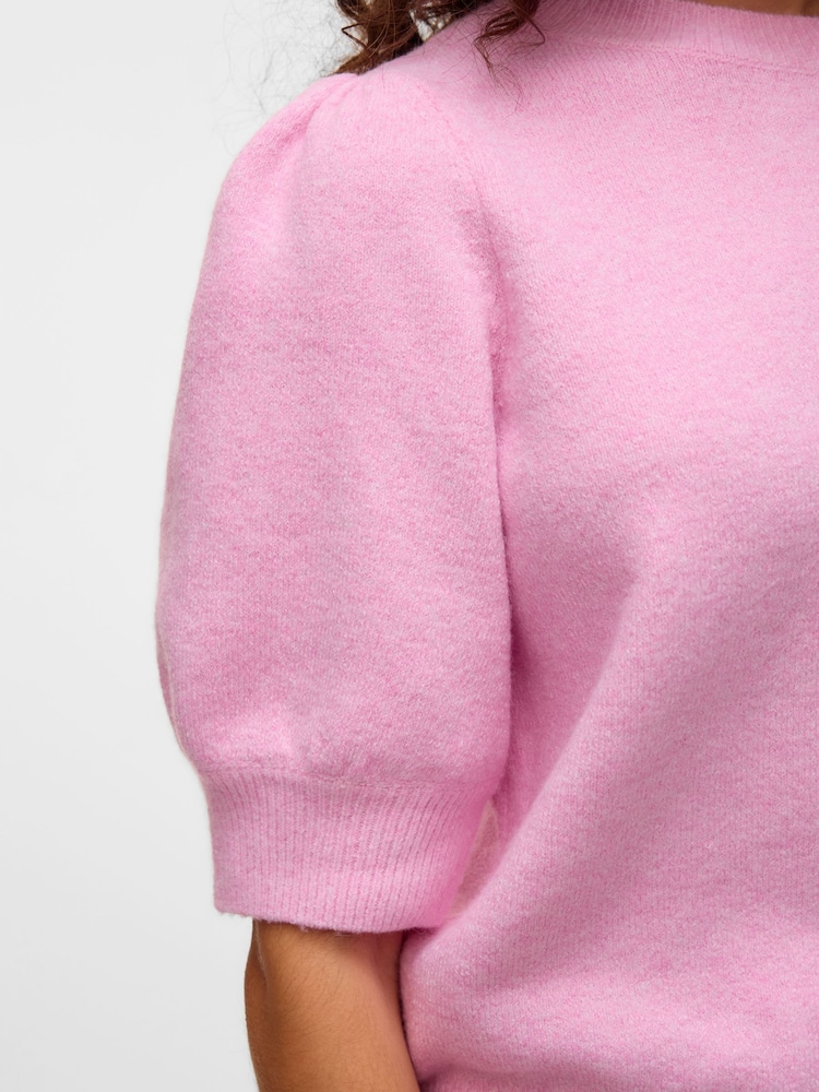 VERO MODA Pink Round Neck Puff Sleeve Knitted Jumper - Image 2 of 6