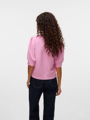 VERO MODA Pink Round Neck Puff Sleeve Knitted Jumper - Image 3 of 6