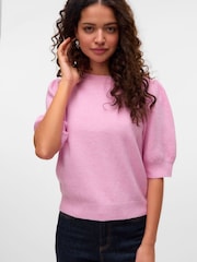 VERO MODA Pink Round Neck Puff Sleeve Knitted Jumper - Image 4 of 6