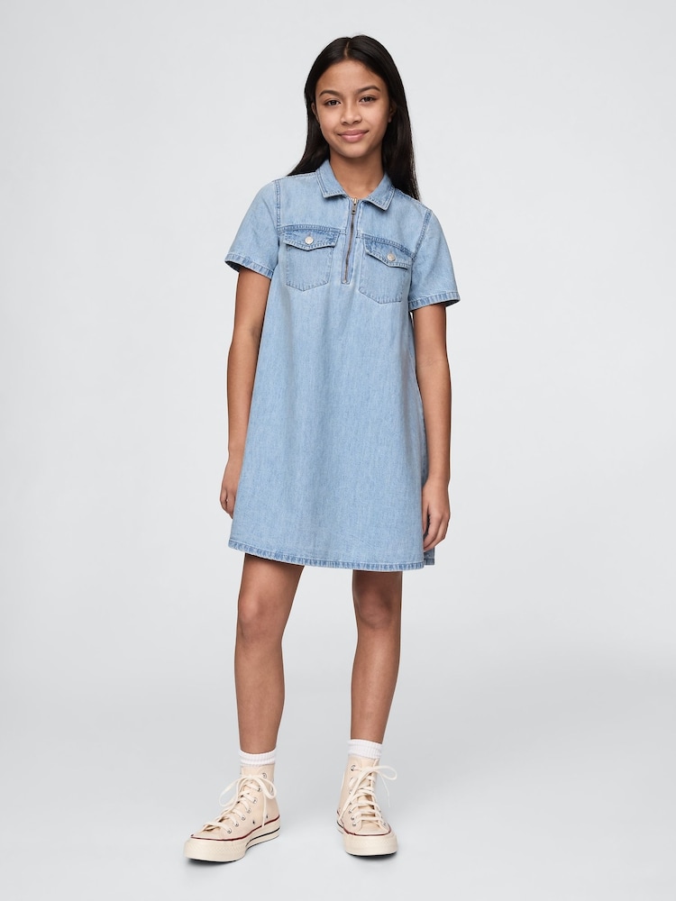 Gap Blue Denim Pocket Quarter Zip Dress (4-13yrs) - Image 1 of 3