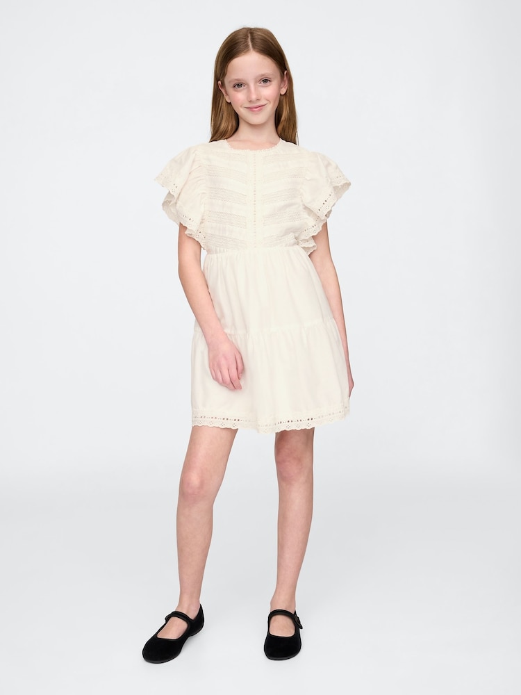 Gap Off White Cotton Lace Tiered Ruffle Dress (4-13yrs) - Image 1 of 6