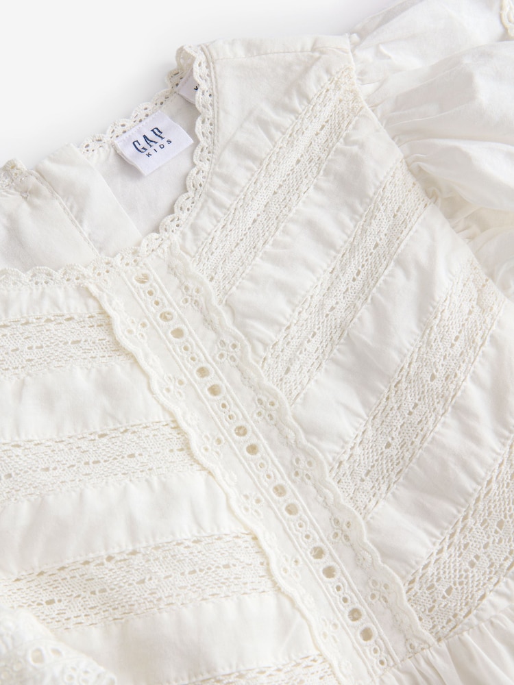 Gap Off White Cotton Lace Tiered Ruffle Dress (4-13yrs) - Image 3 of 6