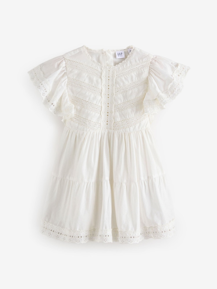 Gap Off White Cotton Lace Tiered Ruffle Dress (4-13yrs) - Image 4 of 6
