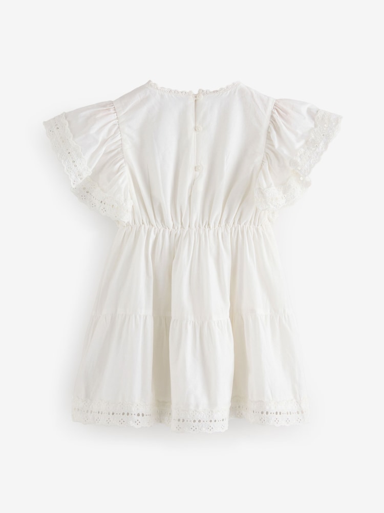 Gap Off White Cotton Lace Tiered Ruffle Dress (4-13yrs) - Image 5 of 6