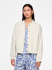 PIECES White Textured Button Down Bomber Jacket - Image 1 of 5