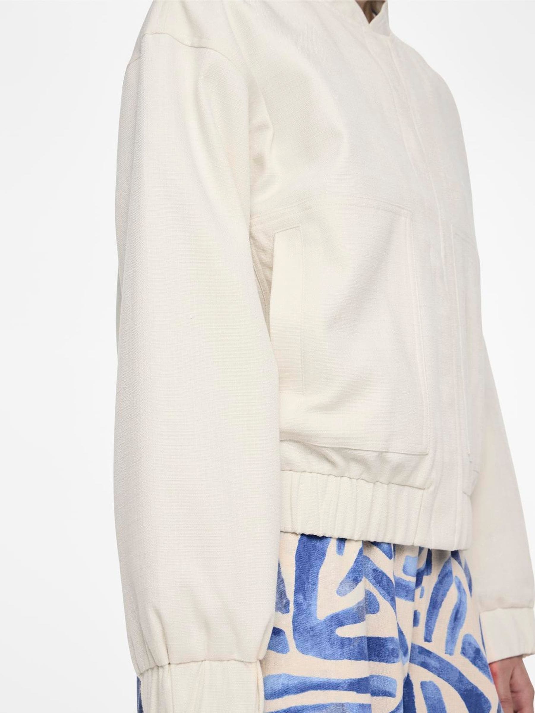 Buy PIECES White Textured Button Down Bomber Jacket from