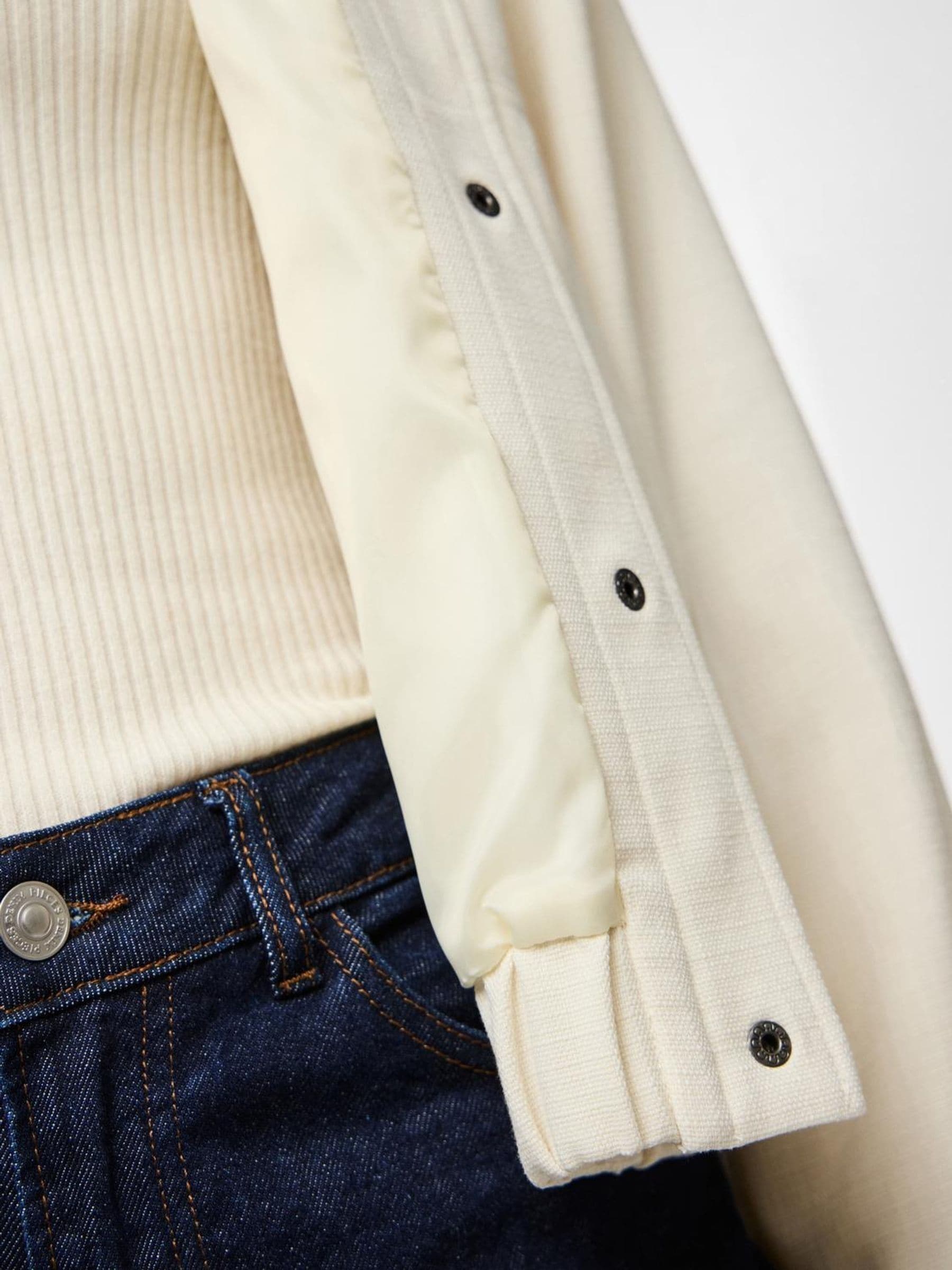 Buy PIECES White Textured Button Down Bomber Jacket from
