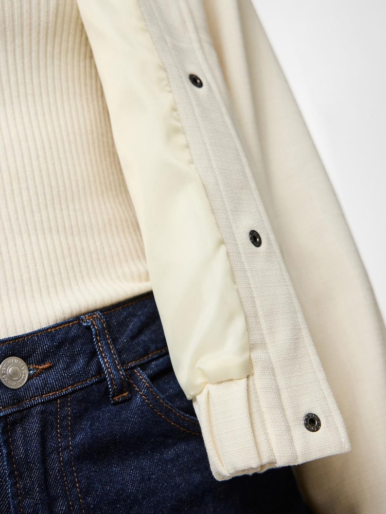 PIECES White Textured Button Down Bomber Jacket - Image 5 of 5