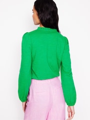 Boden Green Embroidered Frill Neck 100% Cotton Blouse - Image 2 of 5