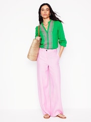 Boden Green Embroidered Frill Neck 100% Cotton Blouse - Image 4 of 5