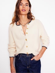 Boden Cream Lena Stitch Detail 100% Cotton Cardigan - Image 1 of 6