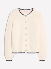 Boden Cream Lena Stitch Detail 100% Cotton Cardigan - Image 5 of 6