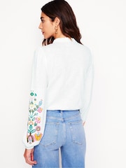 Boden White Embroidered Frill Neck 100% Cotton Blouse - Image 3 of 5