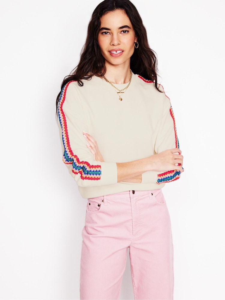 Boden Cream Emi Crochet 100% Cotton Sweatshirt - Image 1 of 5 Boden Cream Emi Crochet 100% Cotton Sweatshirt - Image 1 of 5