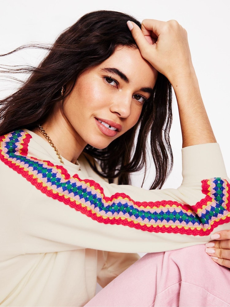 Boden Cream Emi Crochet 100% Cotton Sweatshirt - Image 2 of 5