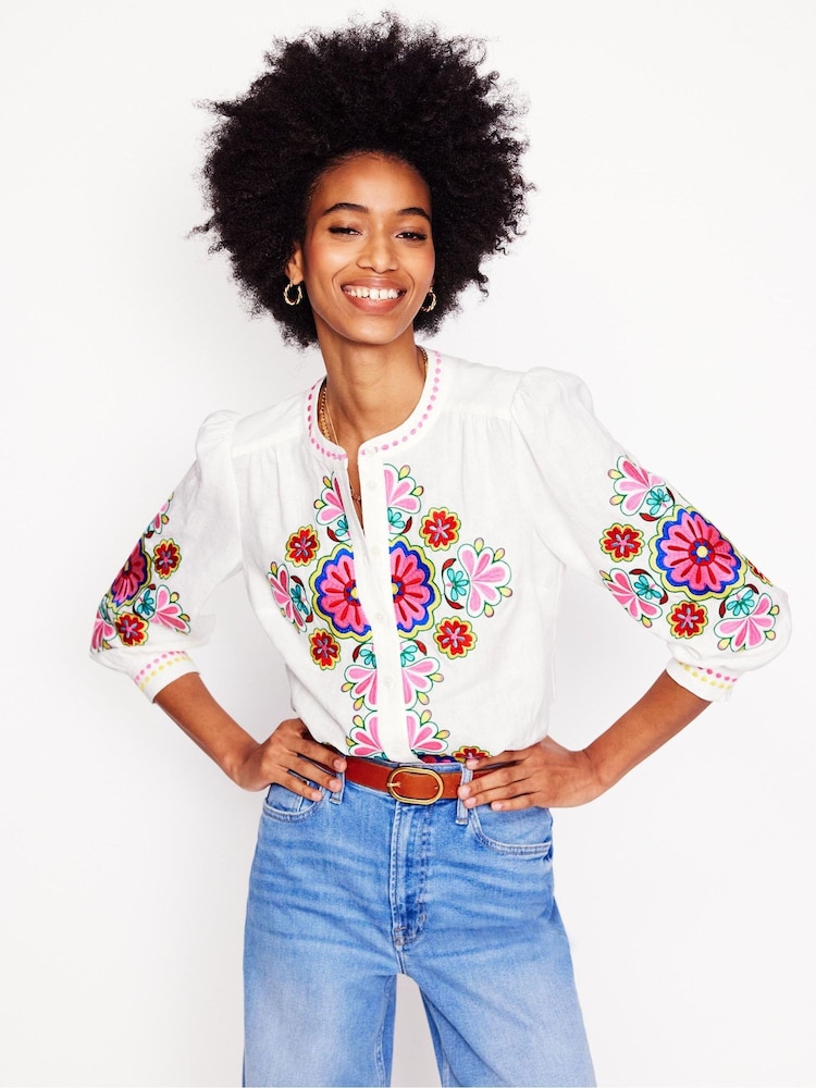Boden White Alicia Linen Top - Image 1 of 6
