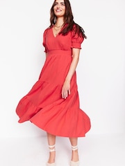 Boden Red Anna Double Cloth Midi 100% Cotton Dress - Image 1 of 5