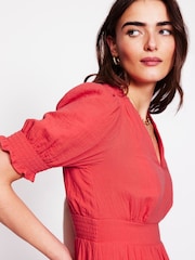 Boden Red Anna Double Cloth Midi 100% Cotton Dress - Image 2 of 5
