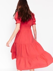 Boden Red Anna Double Cloth Midi 100% Cotton Dress - Image 3 of 5