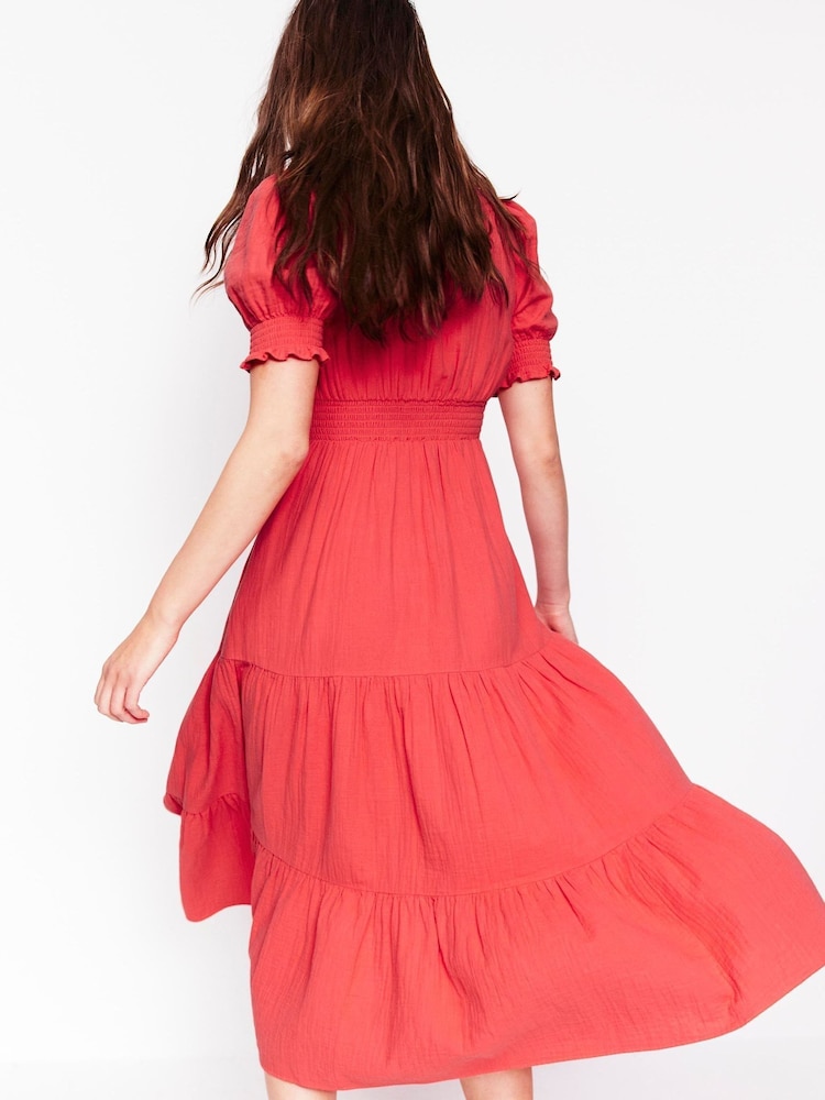Boden Red Anna Double Cloth Midi 100% Cotton Dress - Image 3 of 5
