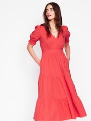 Boden Red Anna Double Cloth Midi 100% Cotton Dress - Image 4 of 5