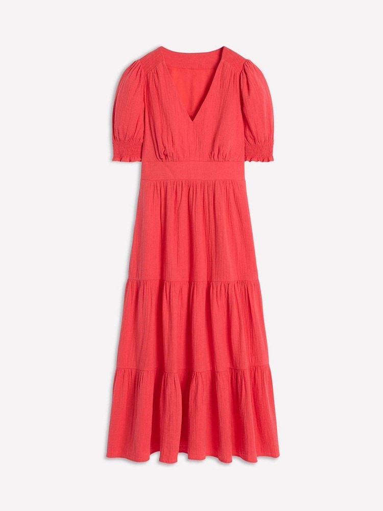 Boden Red Anna Double Cloth Midi 100% Cotton Dress - Image 5 of 5