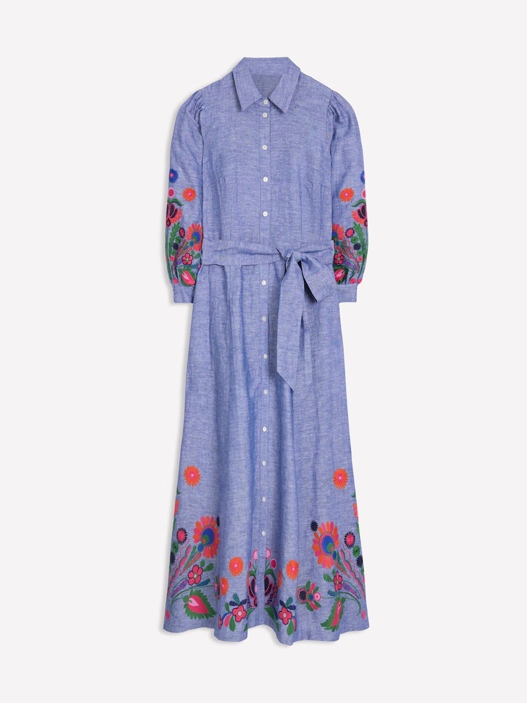 Boden Blue Clara Linen Blend Shirt Dress - Image 6 of 6