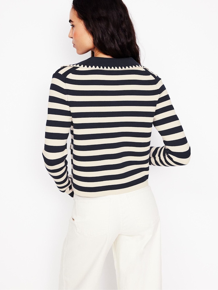 Boden Cream Holly Collared Knitted 100% Cotton Jacket - Image 2 of 6