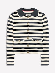 Boden Cream Holly Collared Knitted 100% Cotton Jacket - Image 5 of 6
