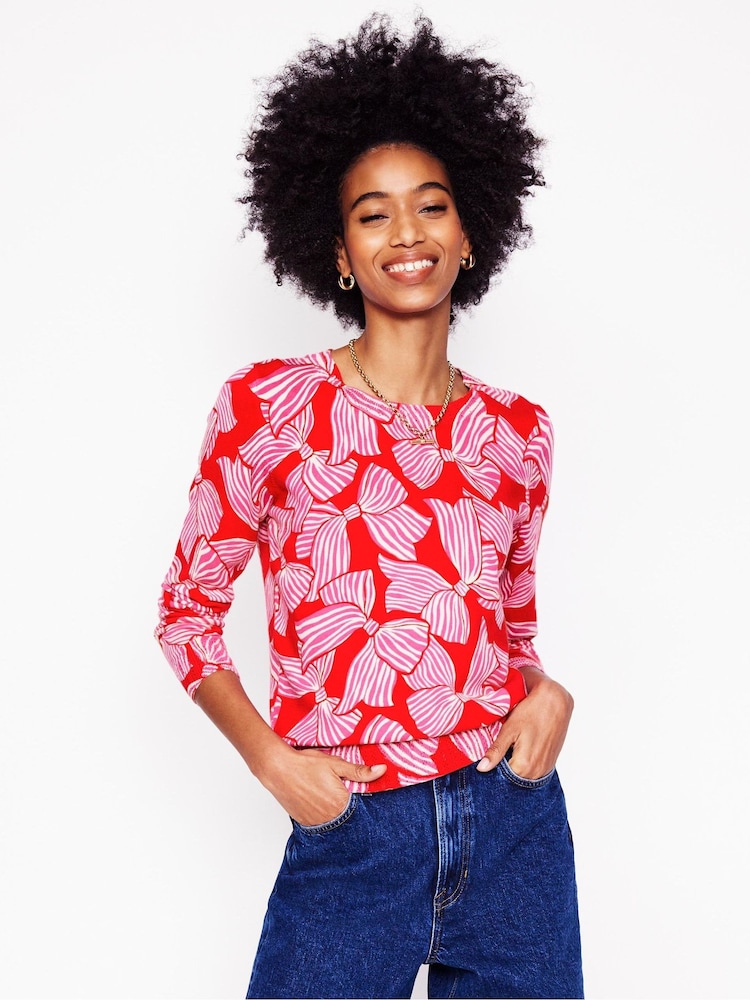 Boden Red Emilia Cotton Crew Jumper - Image 1 of 6